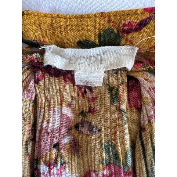 ODDY Women's Multicolor Yellow Floral Boho Hi-Low Baby Doll Top Sz L Oversized - Picture 3 of 8